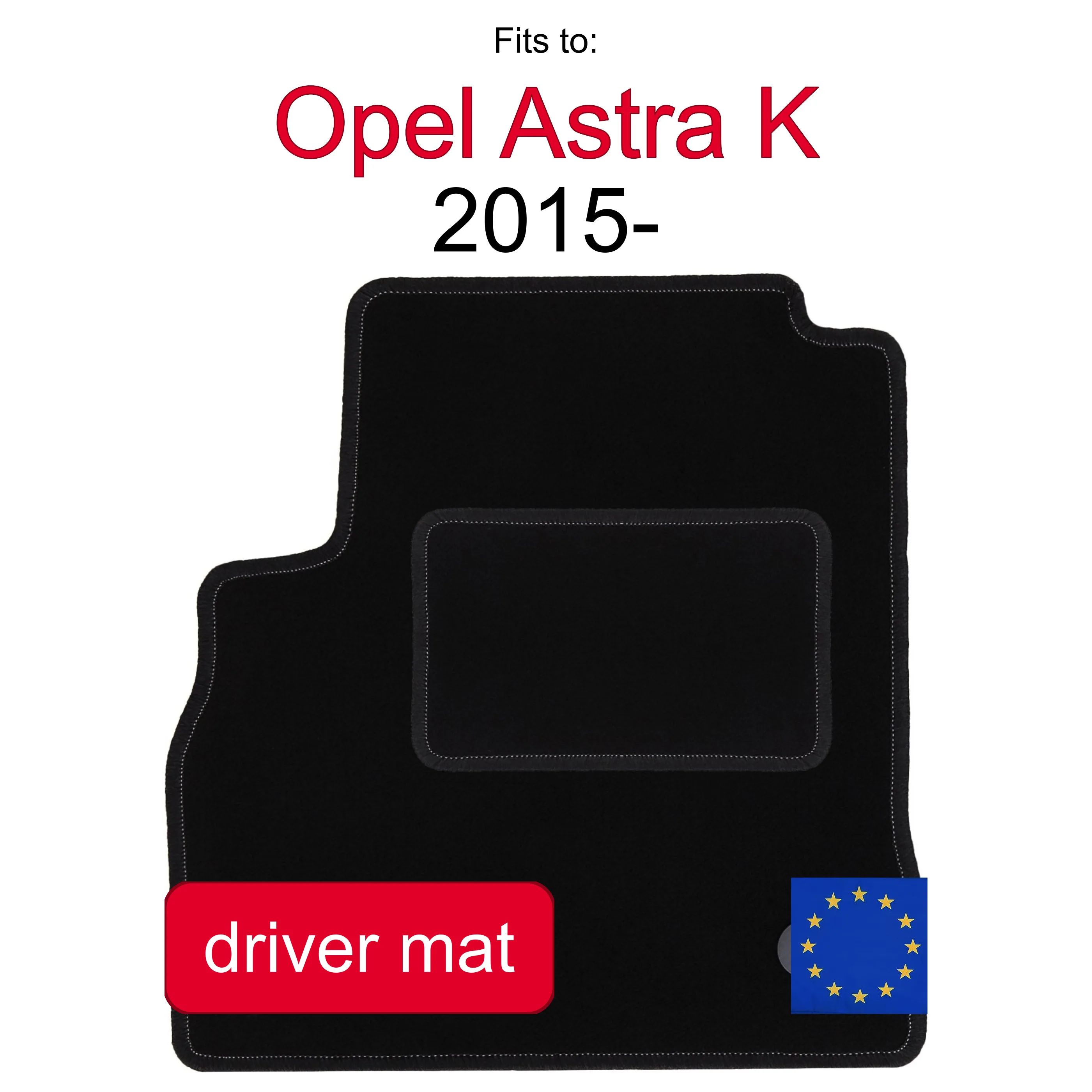 Velour tapijt voor de bestuurderszijde voor Opel Astra K sedan, hatchback, stationwagen (2015-) - Zwart, passend (1 stuk)
