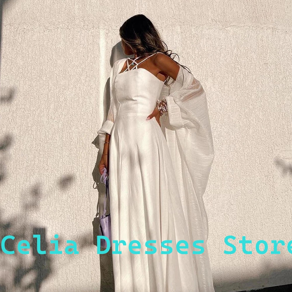 CustomizedWhite Strapless Spaghetti Straps Jersey Evening Dress Elegant Floor Length Formal Straight Long Sleeves Sweep Train Pl