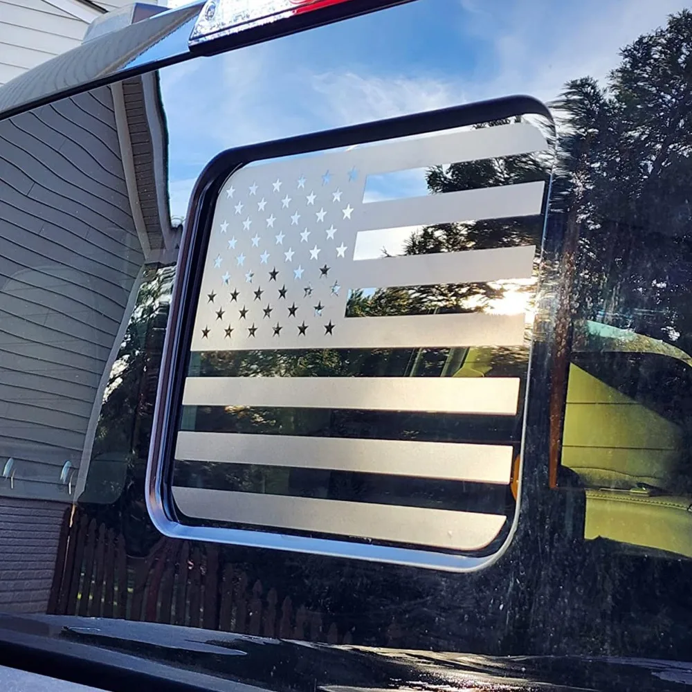 Car Rear Middle Window American Flag Decals for Ford F150 2015-2023 F-250 F-350 2017-2020 USA Flag Decal Matte Black