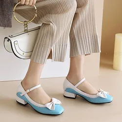 Plus Size 46 47 48 Spring Lolita Sweet Bow Tie Mary Janes Shoes Girls School Student Casual Pumps Woman Low Heels Zapatos Mujer