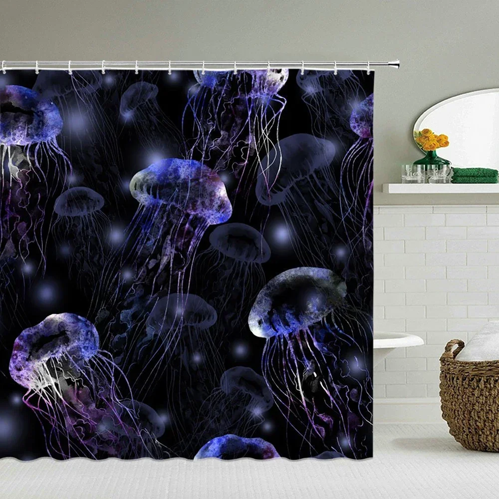 3D Printed Fabric Shower Curtains Jellyfish Bath Screens Waterproof Bathroom Decor with Hooks Flowers and Birds Shower Curtain