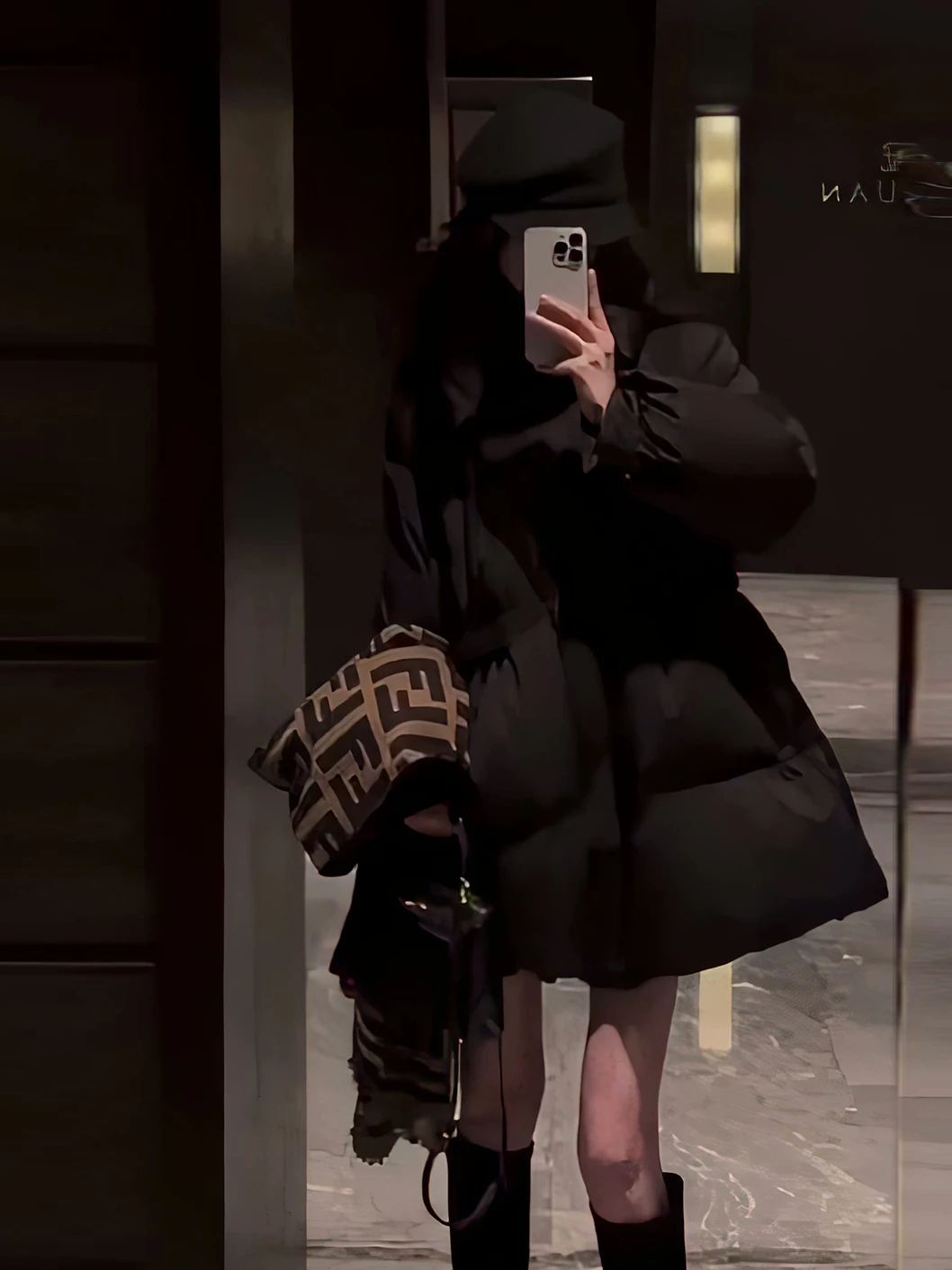 

Korean Sle Women's Mid-Length Waist-Cinching down Jaet Warm Outerwear Coat Du down Filling Regular Sve Long Coat