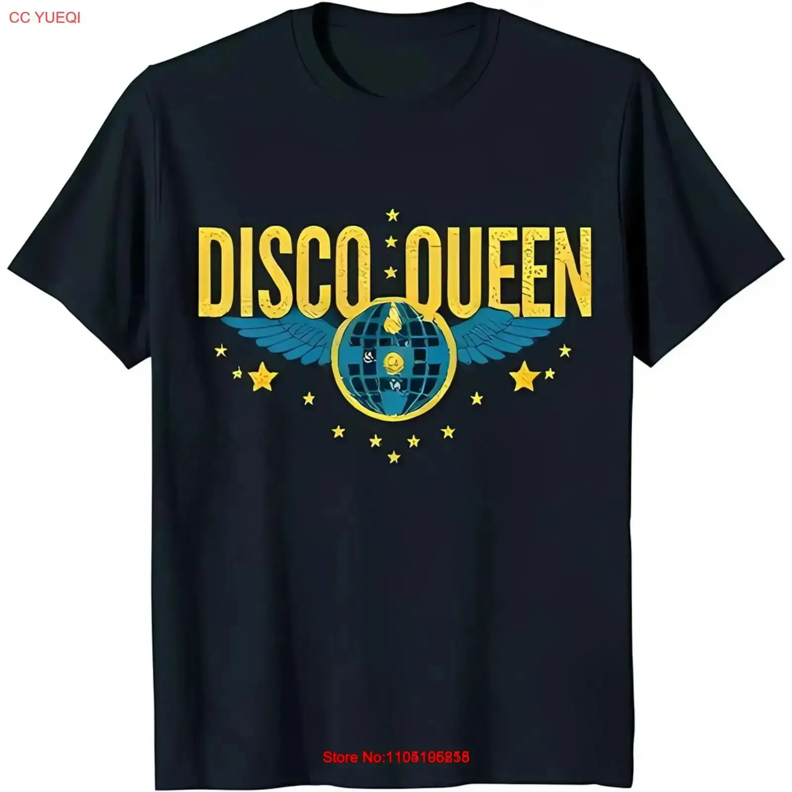 

Черная футболка Disco Queen с блестящим золотым текстом, винтажная стираная модная дизайнерская одежда с крыльями, уличная одежда с графикой