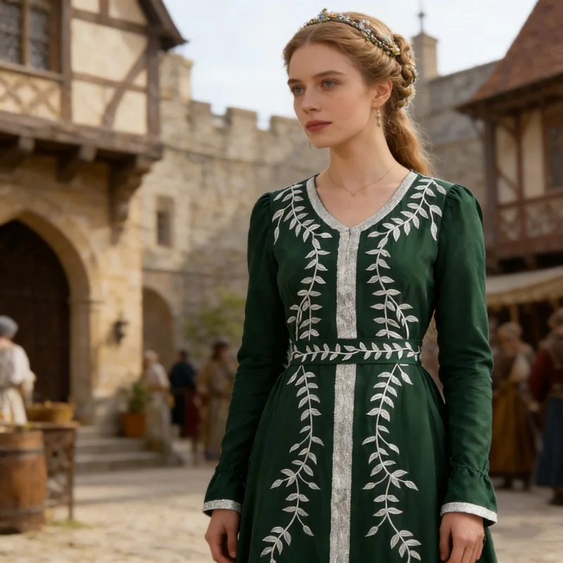 

Medieval Renaissance Women Dress Long Sleeve Floral Middle East Arabia Female Robe