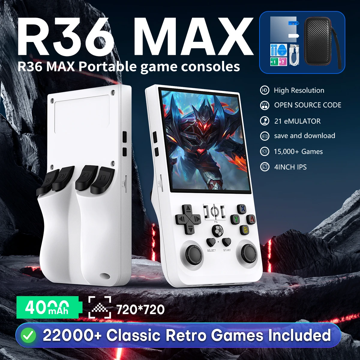 

New Upgrade 2025 R36MAX Retro Handheld Game Console 64/128G Built-in 18000+ Games 4.0-inch IPS Screen Portable Video Game Player