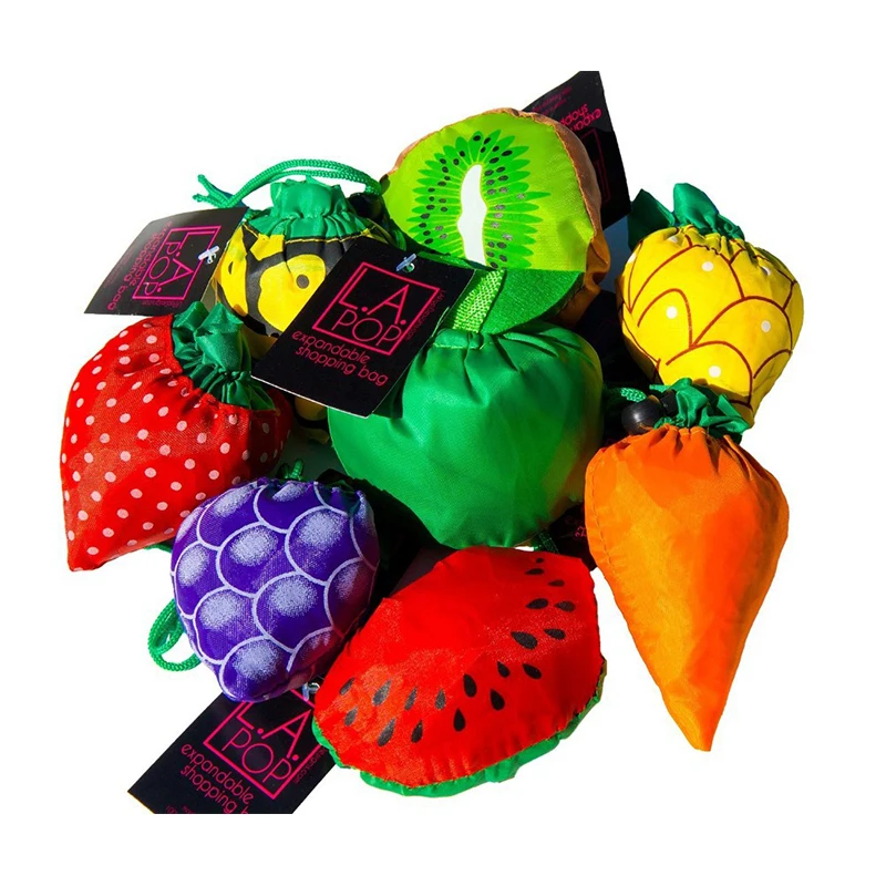 Novelty Fruits Shape Reusable Grocery Shopping Tote Bags Folding Pouch Storage Bags Convenient Grocery Bags for Shopping Travel