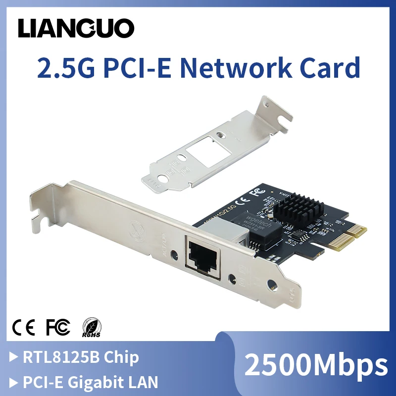 LIANGUO 2.5G PCI-E to RJ45 Network Card RTL8125B Gigabit LAN Ethernet PCI Express Network Card 10/100/2500Mbps 1Gbps/2.5Gbps