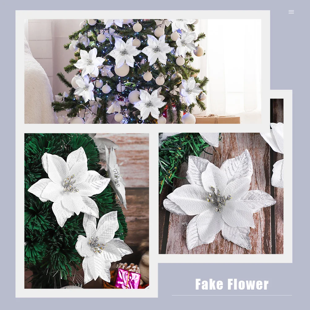 

32pcs Lifelike Glitter Christmas Flower Decorations Xmas Tree Hanging Ornaments Fake Flower Diy Craft Accessories For Home