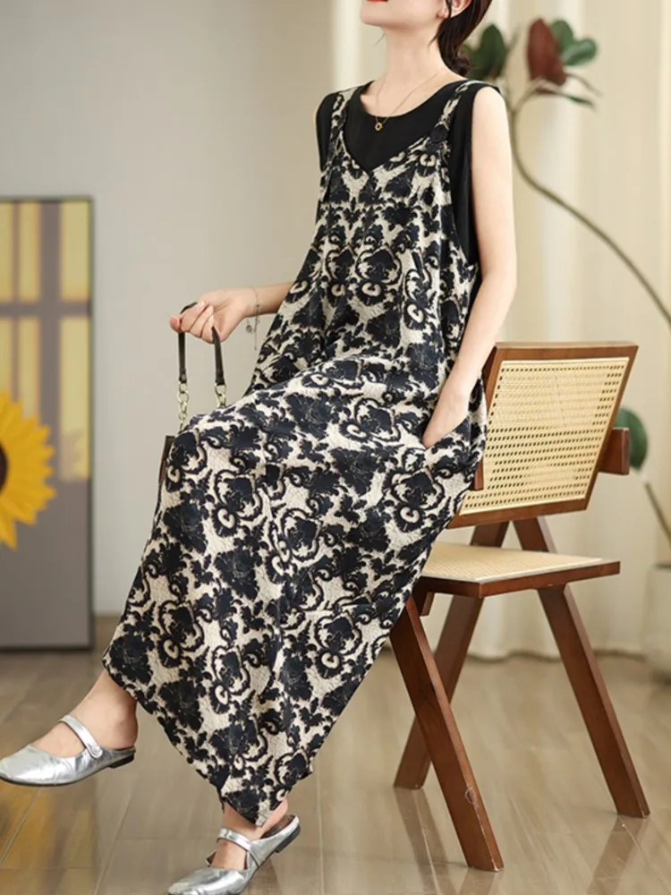 오버사이즈 여름 점프수트 여성 플로럴 프린트 모디스 캐주얼 여성 점프수트 루즈 와이드 레그 여성 오버올 스파게티 스트랩 포함