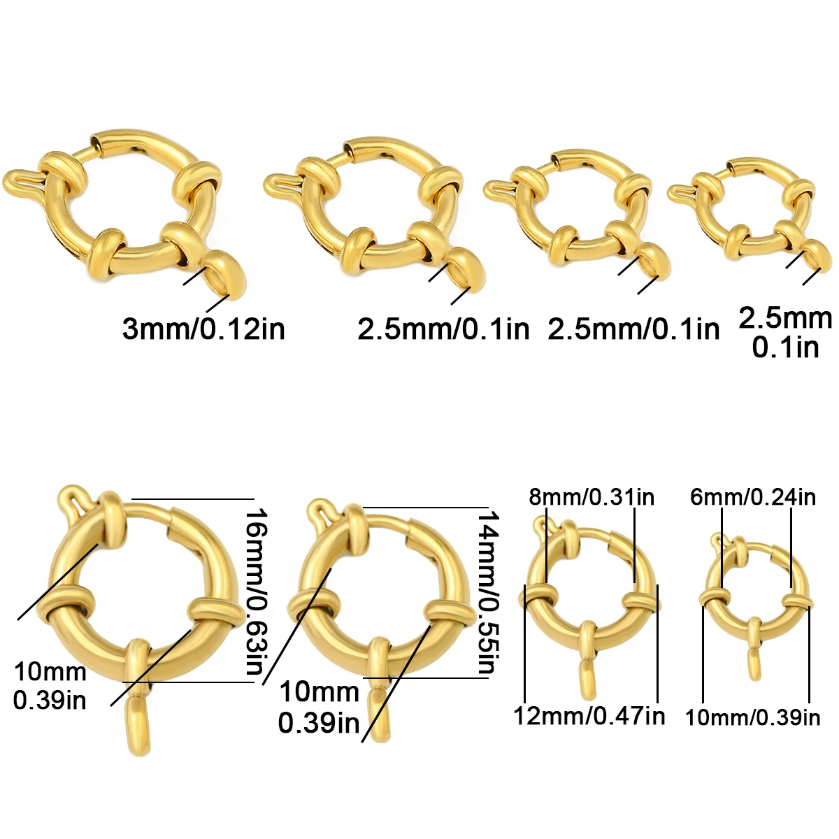 1 個ステンレス鋼ゴールドラウンドスプリングクラスプフックブレスレット鎖骨ネックレスクラスプコネクタ DIY ジュエリー作成用品