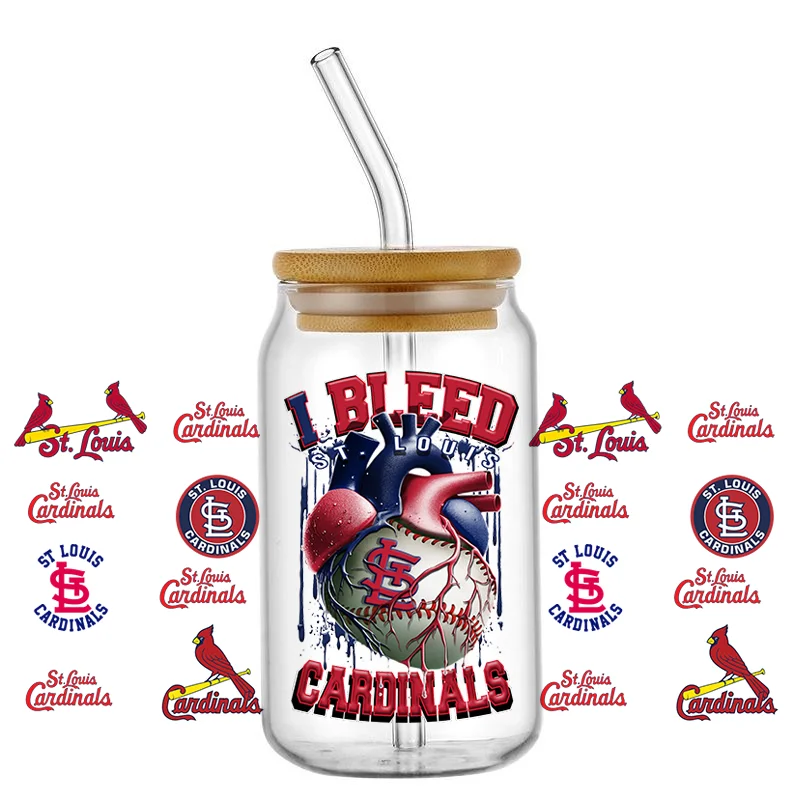 Baseball Team Heart Design UV DTF Cup Wrap Waterproof Cold Transfer Sticker for 16oz Libbey Glass Can DIY Fan Gift Decor