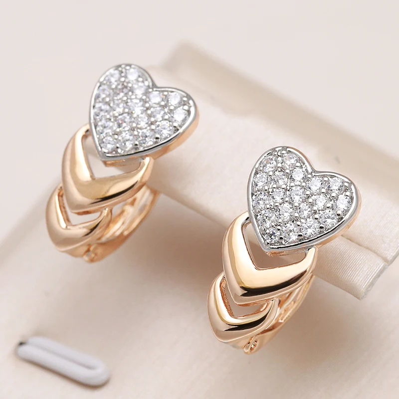 Kinel New Arrivals Micro-wax Inlay Natural Zircon Drop Earrings 585 Rose Gold Color Fashion Women Wedding Jewelry Heart Earrings