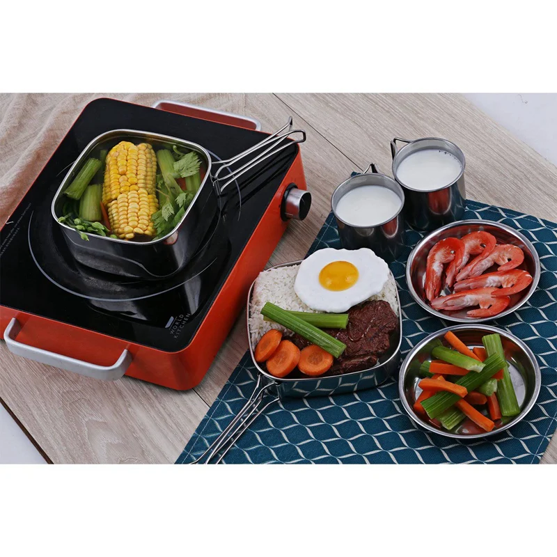 Imagem -05 - Panelas de Acampamento Conjunto Pote Utensílios de Mesa ao ar Livre Kit Bagunça Utensílios de Cozinha para Turismo Caminhadas Mochila Piquenique Aço Inoxidável