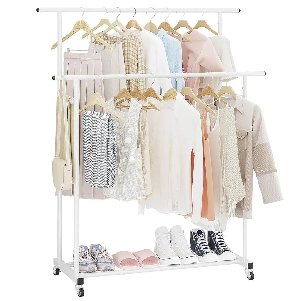 

Double Rod Clothing Garment Rack,Rolling Hanging Clothes Rack,Portable Clothes Organizer For Bedroom,Living Room,Clothing