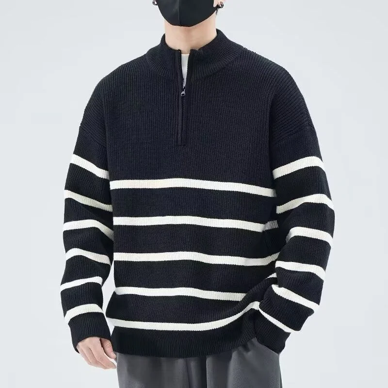 Faionable الرجال انغلق Ne متماسكة سترة f عالية الخريف الشتاء شريط محبوك قاعدة irt هونغ كونغ Sle عارضة على الانترنت أعلى