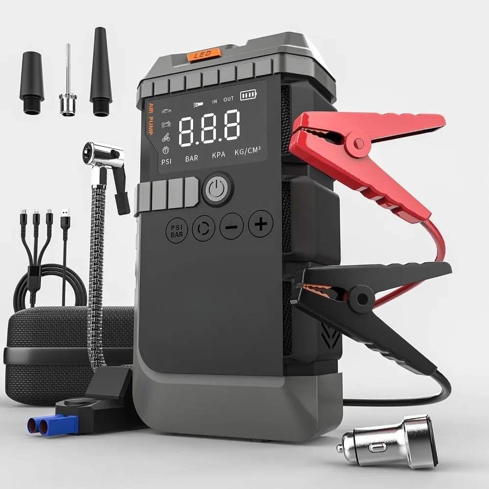 

Car Jump Starter with Air Pump 4000A Peak Starter Box 150PSI Digital Tire Inflator Car Battery Jump Starter With Air Compressor