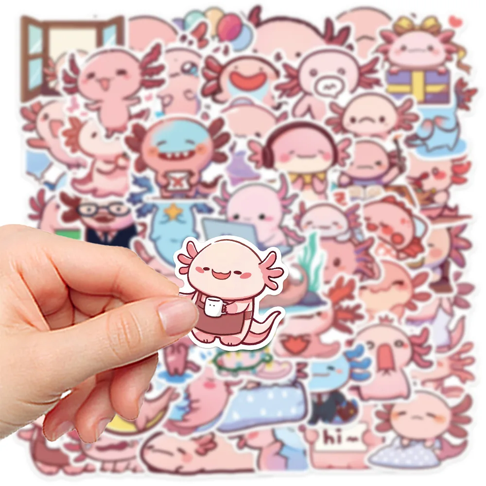 50pcs Ins Style Cartoon Pink Salamander Series Graffiti Stickers Suitable for Helmet Desktop Wall Decoration DIY Sticker Pack