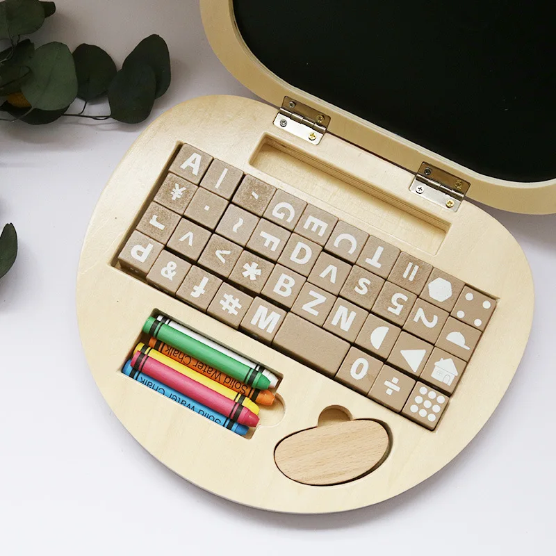 Wood Bear Modeling Simulation Laptop Artboard Montessori Board Games Drawing Toy Children Magic Blackboard Building Blocks Gift