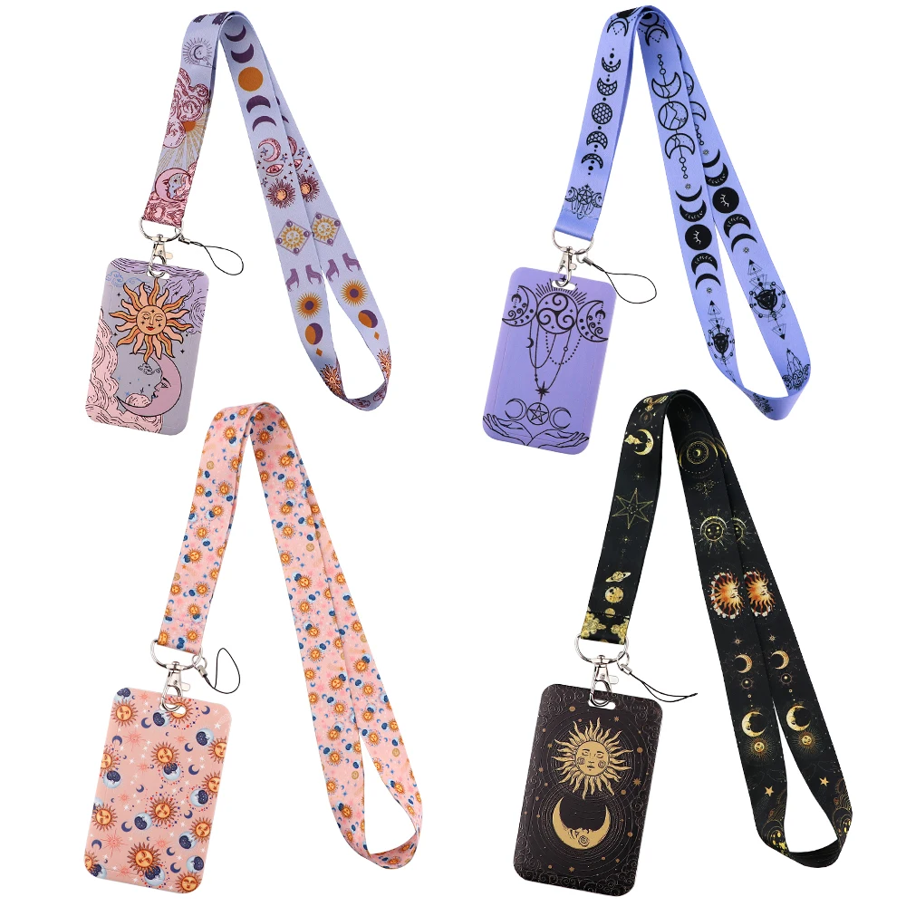 

JF1289 Triple Moon Vintage Sun and Moon Neck Strap Lanyards ID Badge Card Holder Keychain Cell Phone Strap Gift Women Men