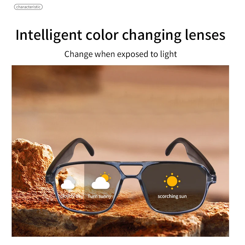 JT-GS10 Men Women Smart Glasses Color Changing Photochromic Lens Anti Blue Intelligent Audio Glasses Fashion Style Eyeglasses