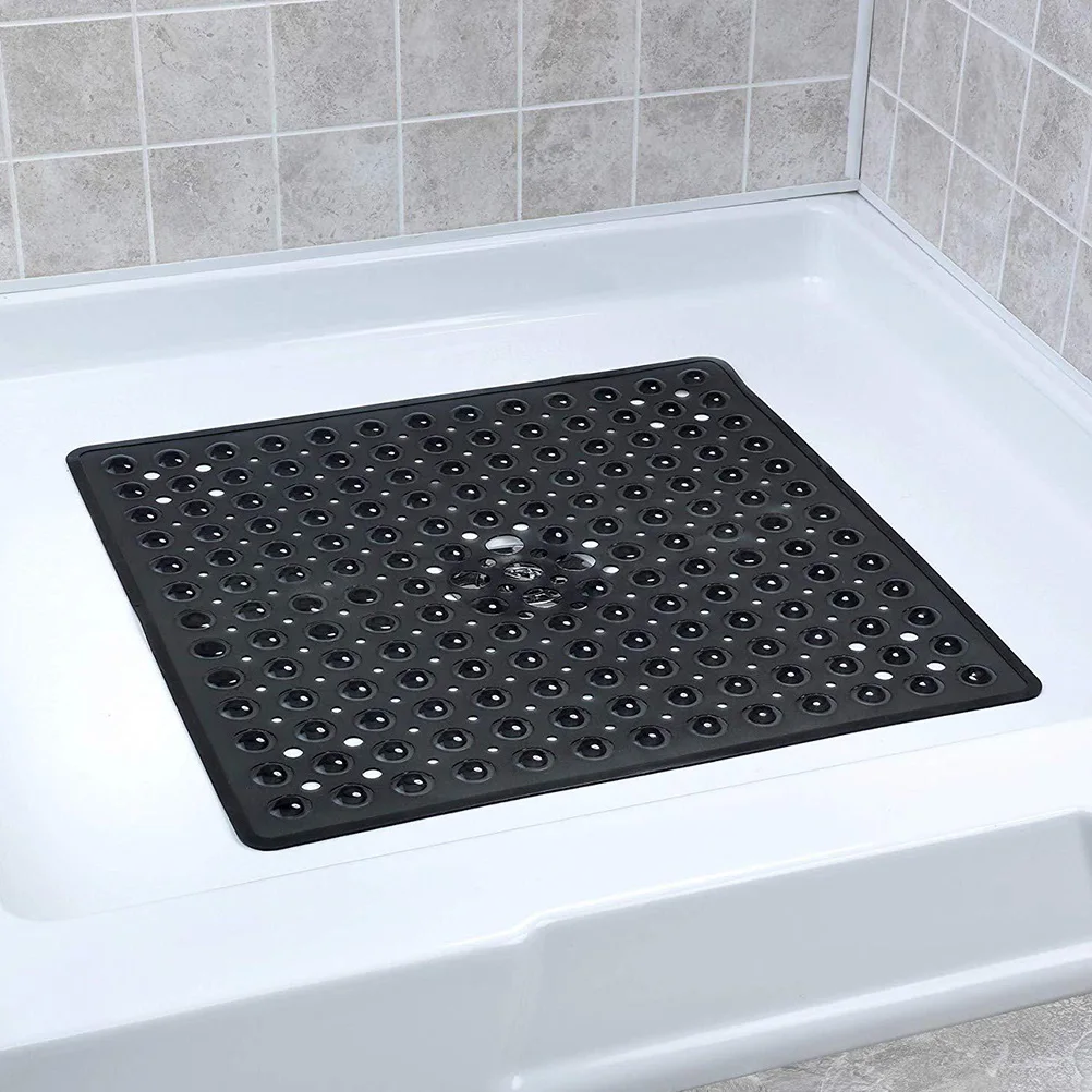 

53X53Cm Non-Slip Floor Bath Door Mat Square Foot Pad Skid-Proof Suction Design Shower Mat Black Waterproof Soft Surface Heavy