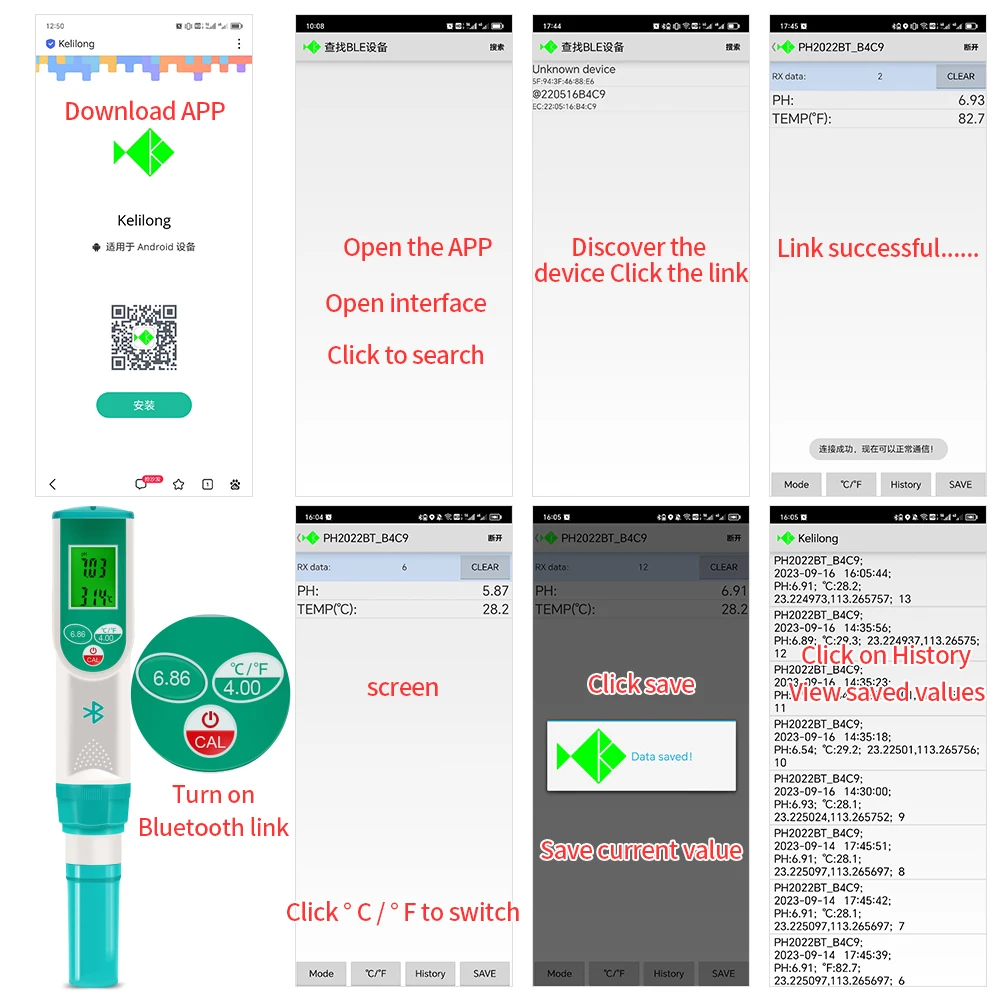 الذكية بلوتوث مقياس درجة الحموضة 2 في 1 PH كاشف درجة الحرارة APP التحكم جهاز اختبار جودة المياه مقاوم للماء التحقيق PH اقلام الفحص لحمام السباحة