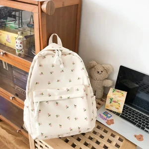 Korean school backpack for teenagers, white floral bags, cute female nylon backpack, student book scholarship 6 Main Sales Bag Branco - №2