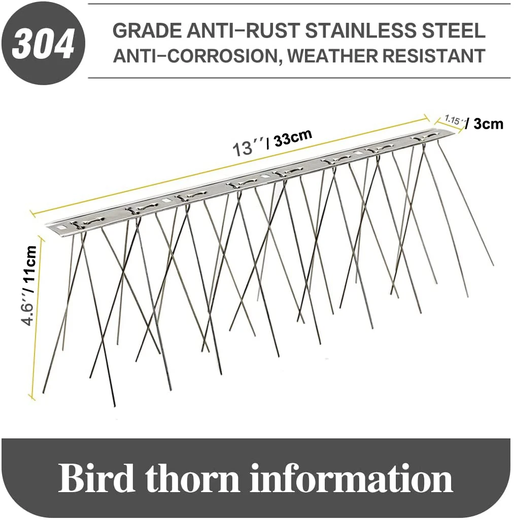 Stainless Steel Bird Spikes for Pigeons Small Birds-330cm/10 Strips Durable Anti-Bird Nest Fence Spike for Deterring Bird, Crows