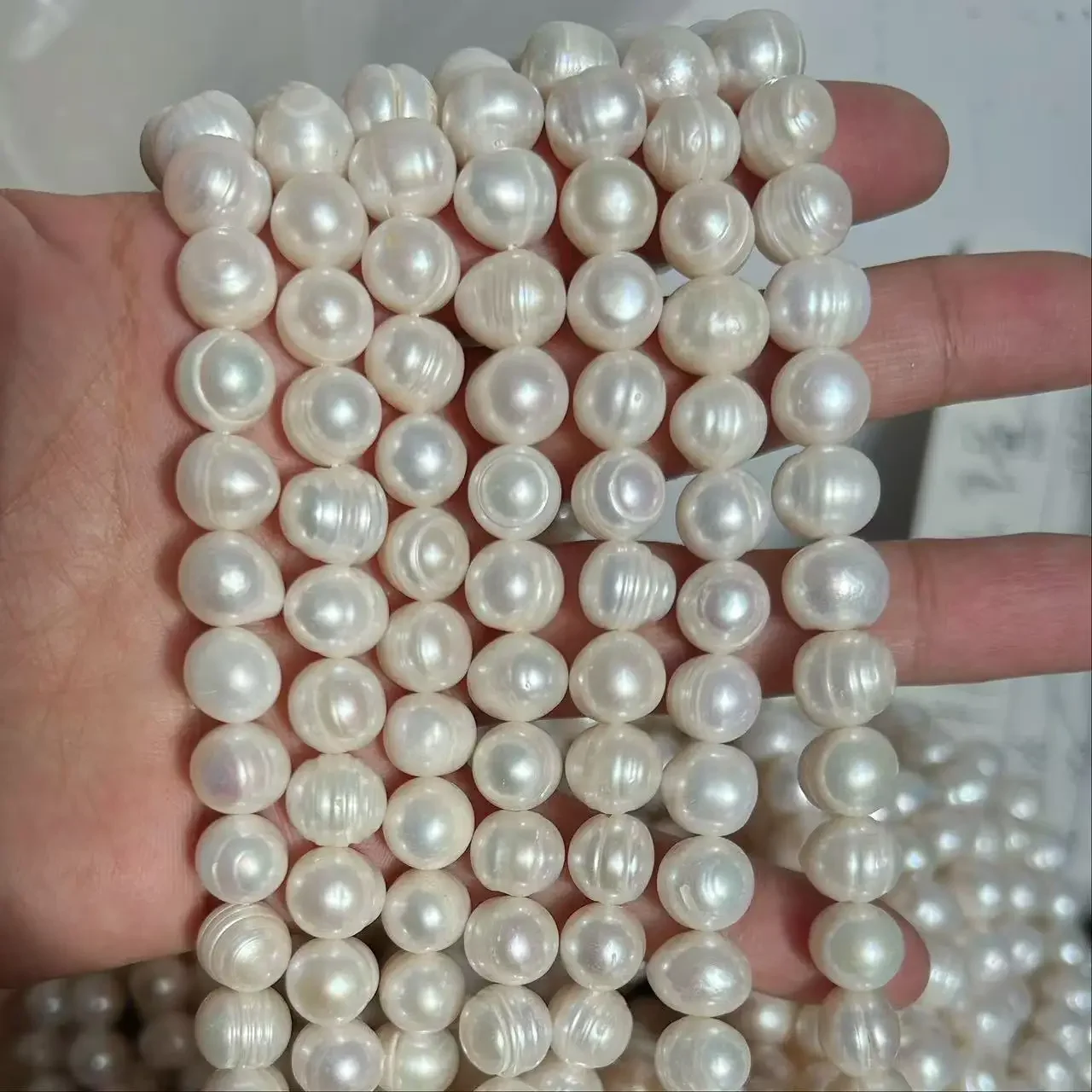 10-11mm A Grade White Real Natural Freshwater Pearl Irregular Round Beads For Jewelry Making Bracelet Necklace 15