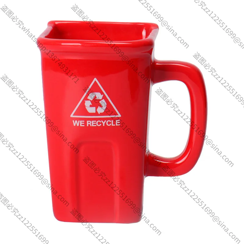 

Suitable for Square Trash Can Ceramic Mug Green Recyclable Bucket Water Cup Creative Exotic Ceramic Mug