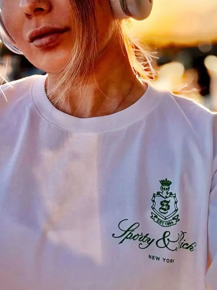 

Loose ort Sve Printed Top for Women Street Sle T-irt Casual Loose Fit Summer Faion Women's round Ne Tee