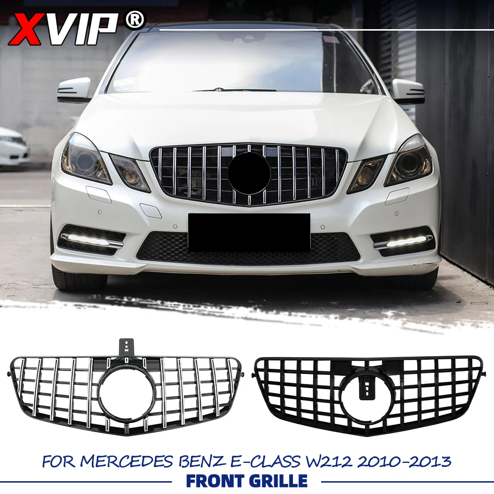 

XVIP Glossy Black GTR Style Bumper Grille Silver Upper Grille For Mercedes Benz E-Class W212 10-13 E200 E250 E300 E350 E500 E550