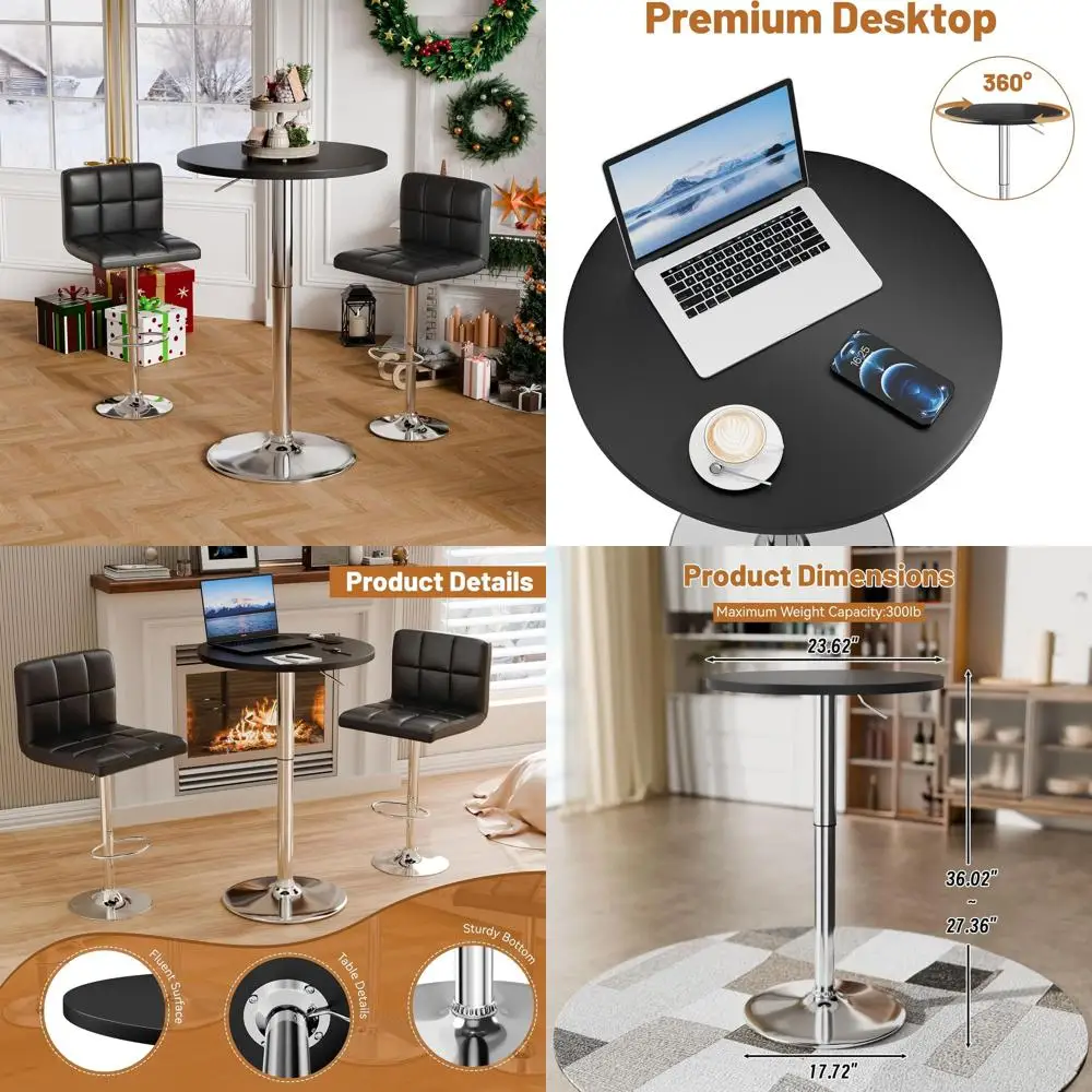 

Вращающийся барный стол с регулируемой высотой, 23,6 дюйма, металлическое основание, подходит для пабов, ресторанов, вечеринок (черный-серебристый)