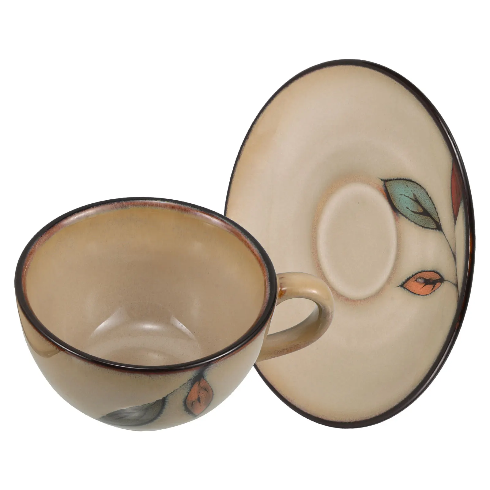 

Japanese Coffee Mug Cup Espresso Cups and Saucers Combination Beige Ceramics Cute