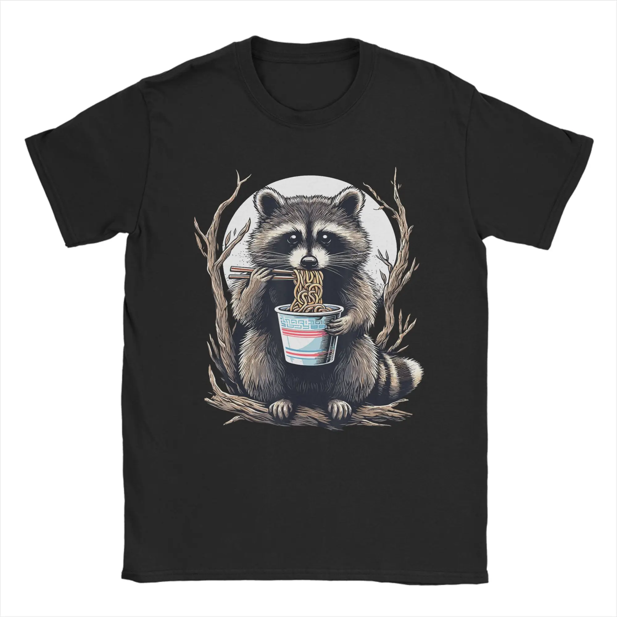 Raccoon Eating Instant Noodle Cup Funny Gifts For Women Men T Shirt Summer  Cotton T Shirts For Adult Pattern Tee Shirt Clothing