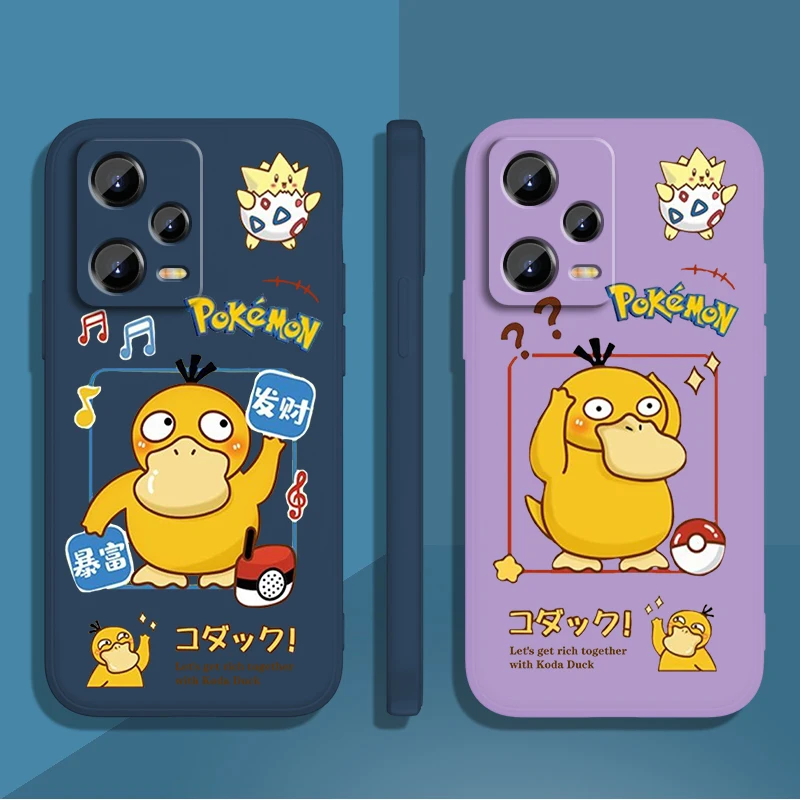 Pokemon Psyduck Art Cartoon Liquid Rope For Xiaomi Redmi Note 13 12 12S 12R 11 11T 11S 10 10S Pro Plus 5G Cover Phone Case