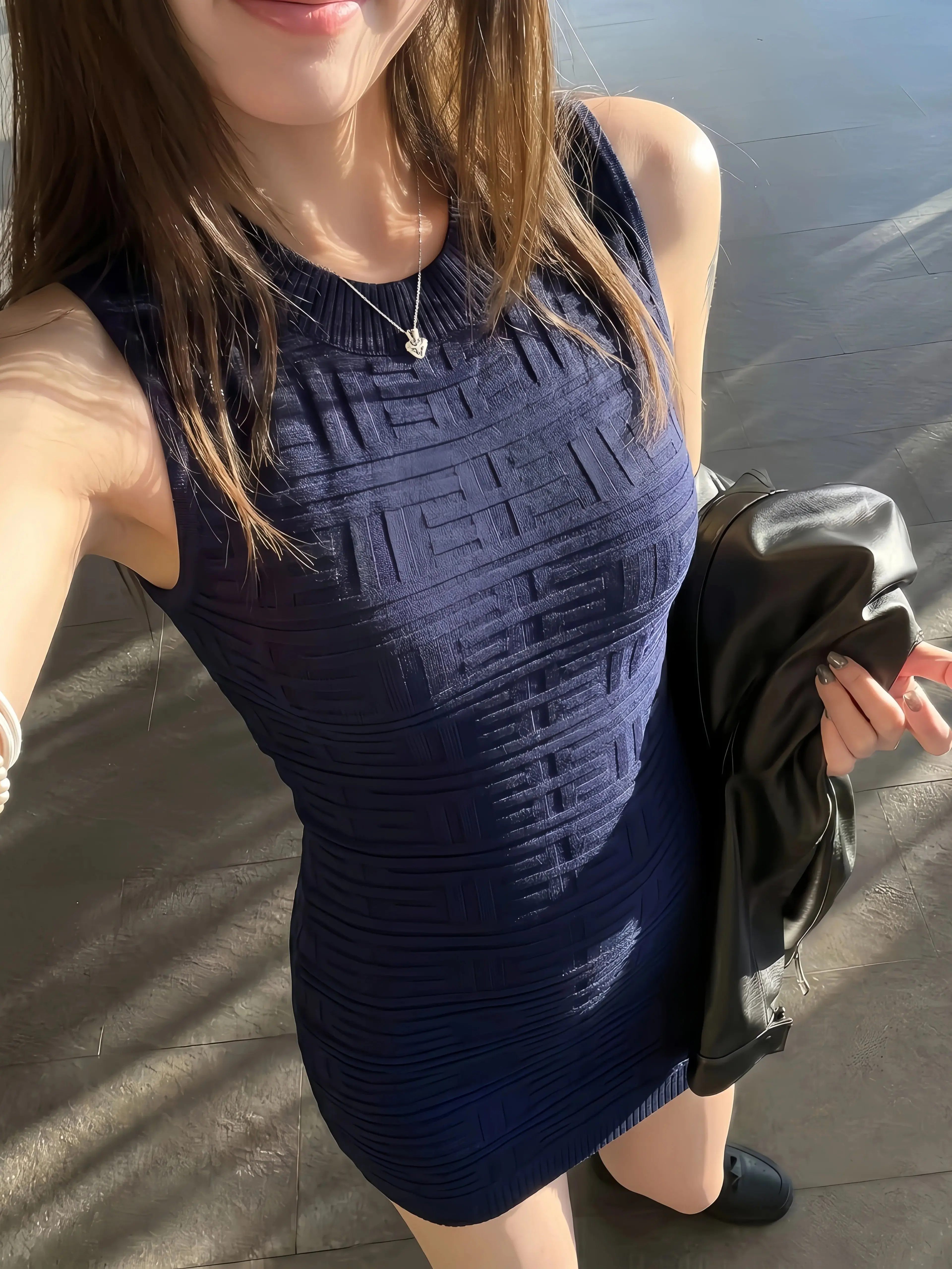 Summer Commute Style Women's Knitted Slim Fit Sleeveless Dress Sexy Waist-Cinched  Skirt Casual round Neck Vest Dress