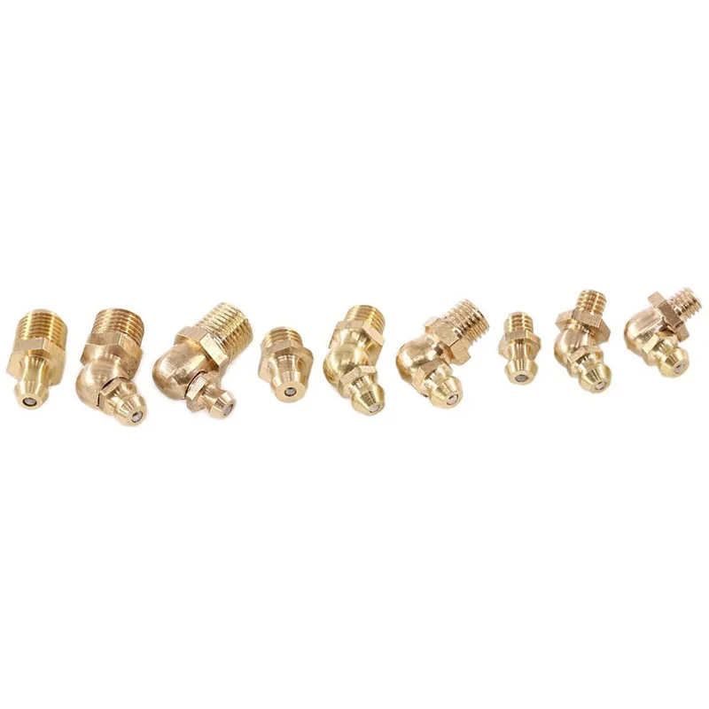 [ABFI!】 145-Pcs Metric Standard Brass Hydraulic Grease Fitting Assortment Kit - Straight, 90-Degree, 45-Degree Angled Zerk