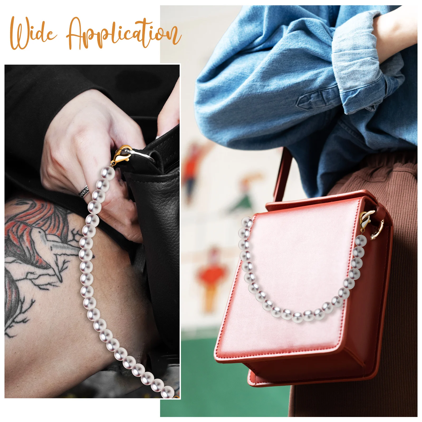 

5Pcs Elegant Beaded Pearl Purse Chains Handbag Replacement Straps Secure Clasps for All Bags Bag Chains Bag Handle Strap Chain