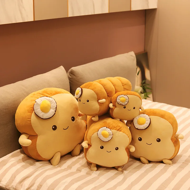 

Cute Fried Egg Toast Bread Plush Toy Home Pillow Soft Long Stuffed Doll Gift Kawaii Breakfast Food Cushion Sofa Decor