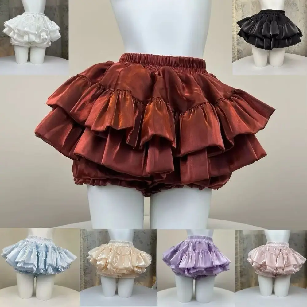 Kawaii High Waist Mini Puffy Skirt Ruffle Satin Tulle Skirt Cute Sweet Cake Skirt Summer