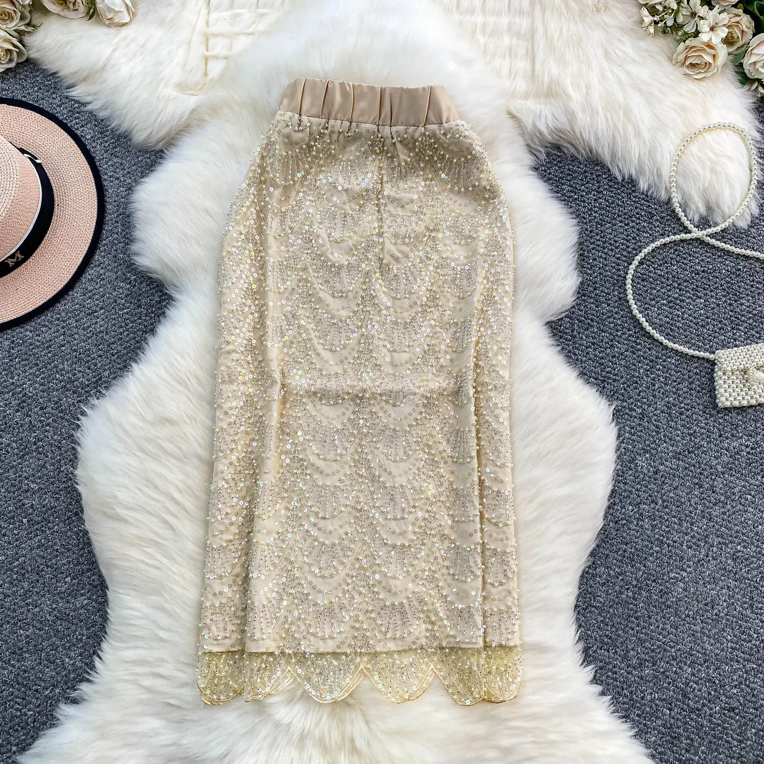 Elegant Chic sequin Skirt Elastic High Waist Korean Fashion pencil Skirt office lady Women Clothing