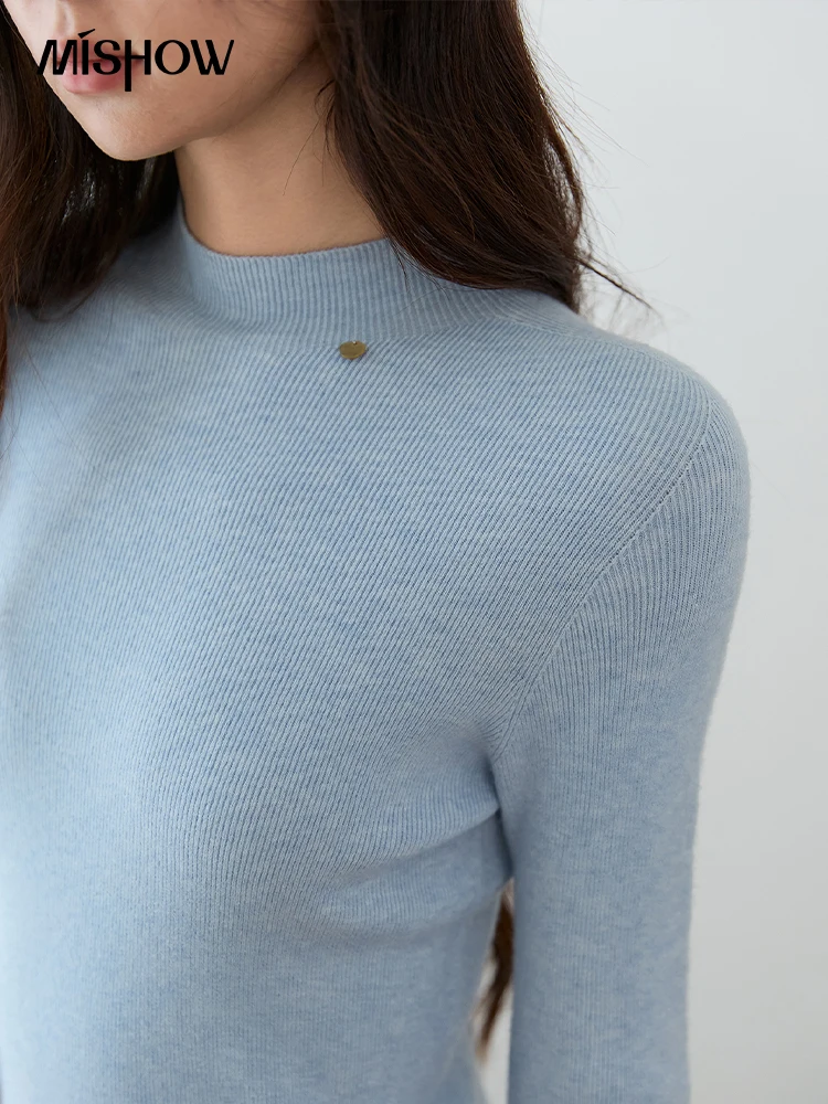 MISHOW Women's Minimalist Mock Neck Knit Pullover Top