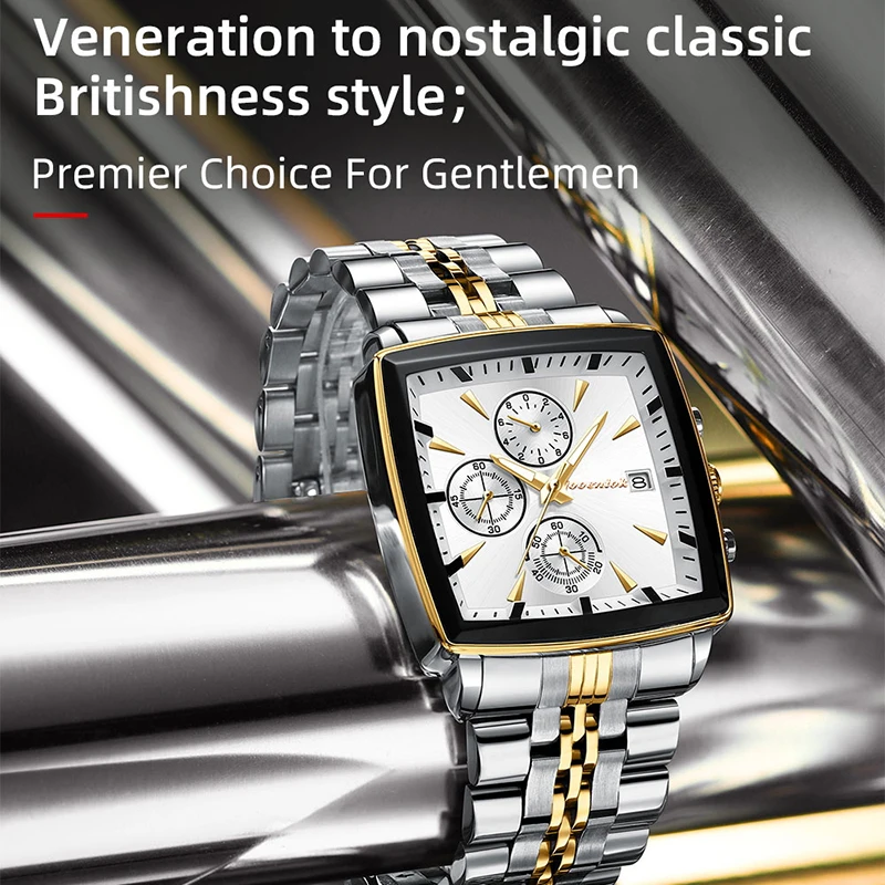 2025 Новые роскошные повседневные часы, лучший бренд, модный квадратный циферблат, календарь из нержавеющей стали, светящиеся водонепроницаемые мужские часы, мужские часы + коробка