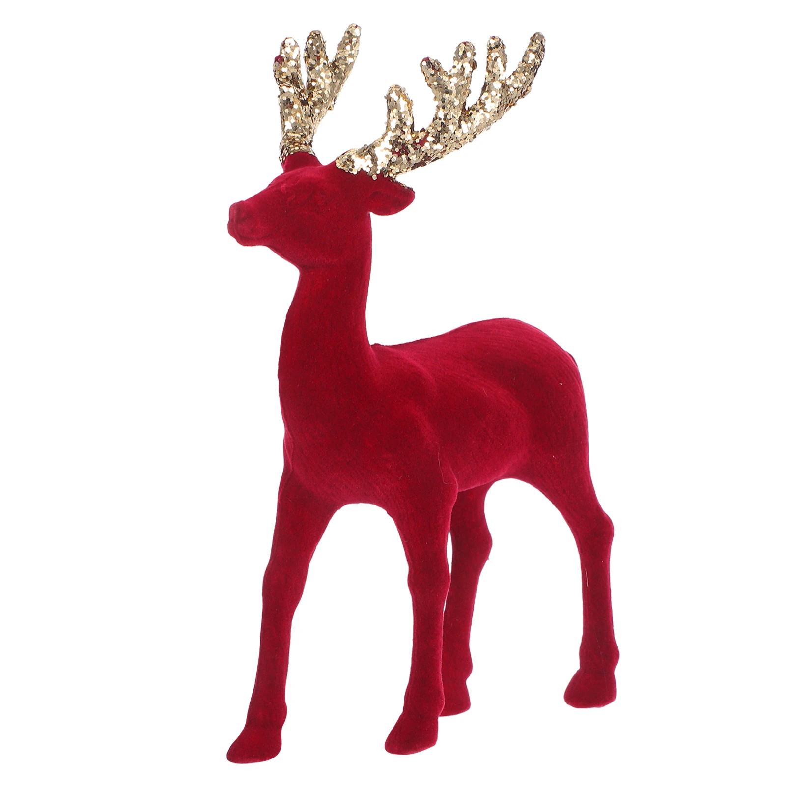 

Velvet Reindeer Figurine Glitter Finish Red Flocked Reindeer Deer Statue Christmas Tabletop Decor Holiday Centerpiece