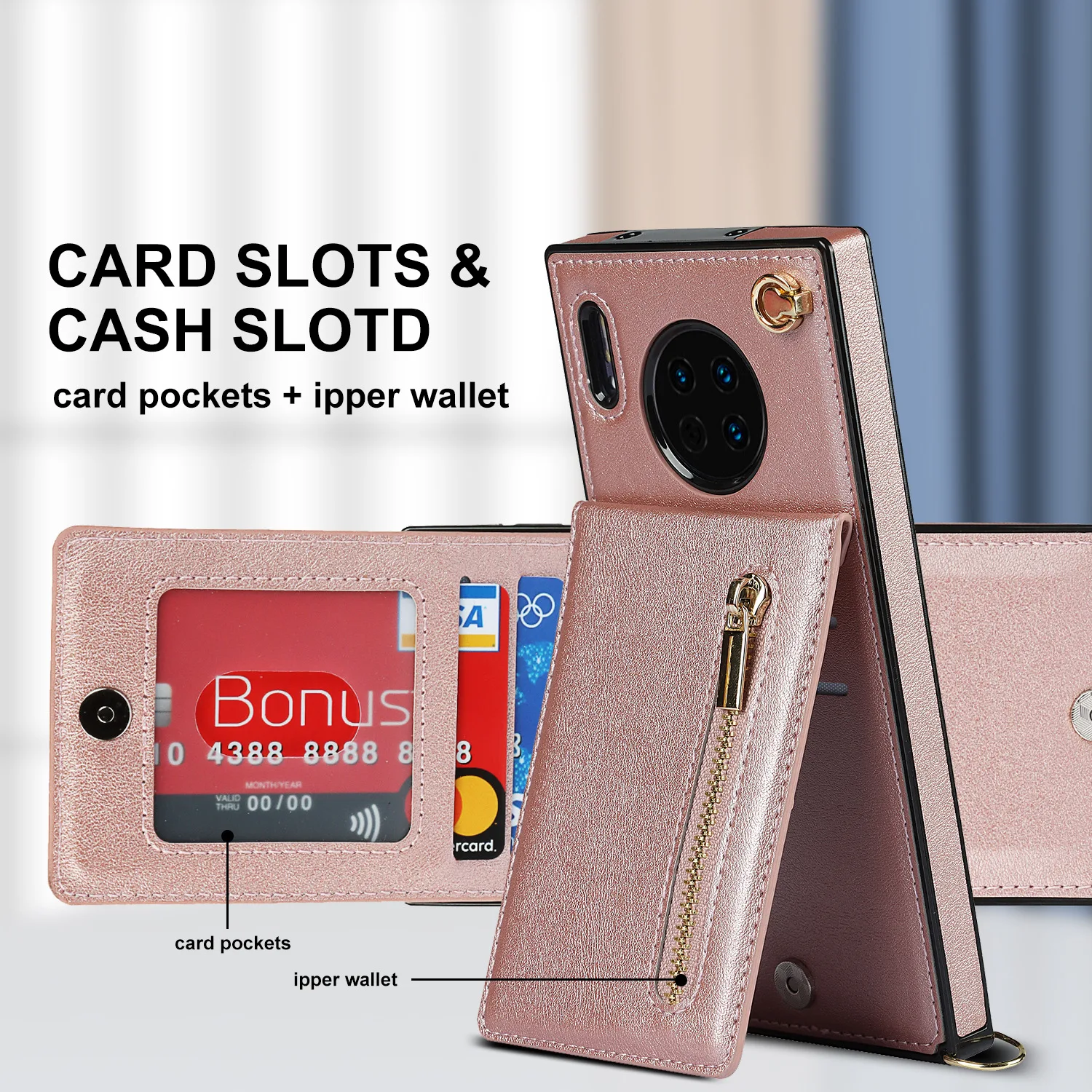 Zipper Wallet For P30 Pro P40 Lite Mate40 Mate30 Mate20 Case With Card Holder Lanyard Strap Crossbody Leather Cover Soft