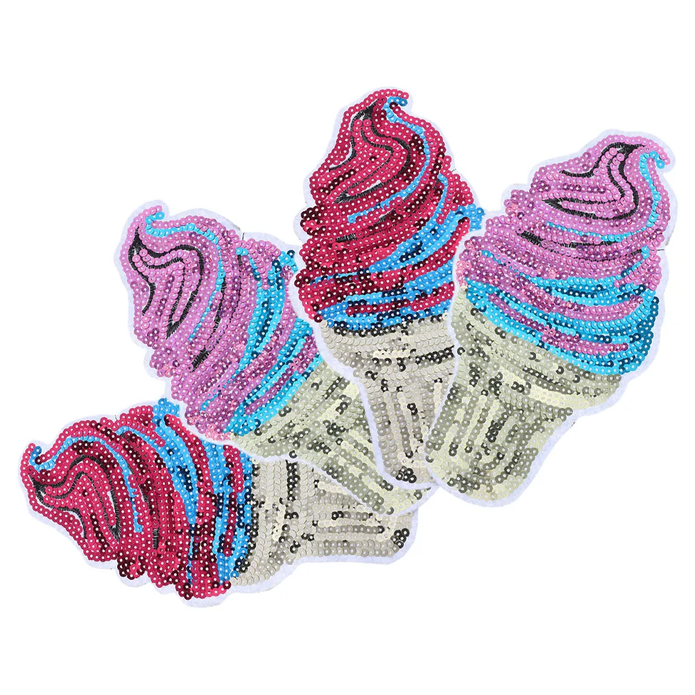 

4 Pcs Ice Cream Sequin Cloth Stickers Clothing Patches Iron Applique Sequins for Crafts Small Iron On Patches Versatile Use T