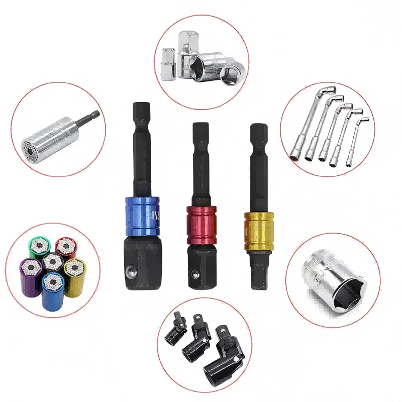 Hexagonal handle to square head socket connecting rod 1/4 3/8 1/2 wind turbine electric socket connecting conversion rod