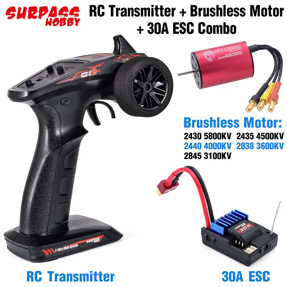 SURPASS HOBBY RC Transmitter w/Receiver Waterproof Motor ESC Comb Set for RC Car