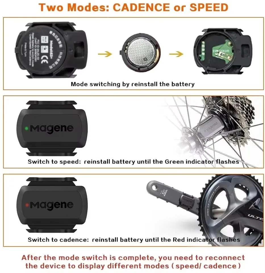 Magene Speed Cadence Sensor ANT Bluetooth Computer Speedmeter Dual Sensor ملحقات الدراجة المتوافقة مع Wahoo Onelap Zwift